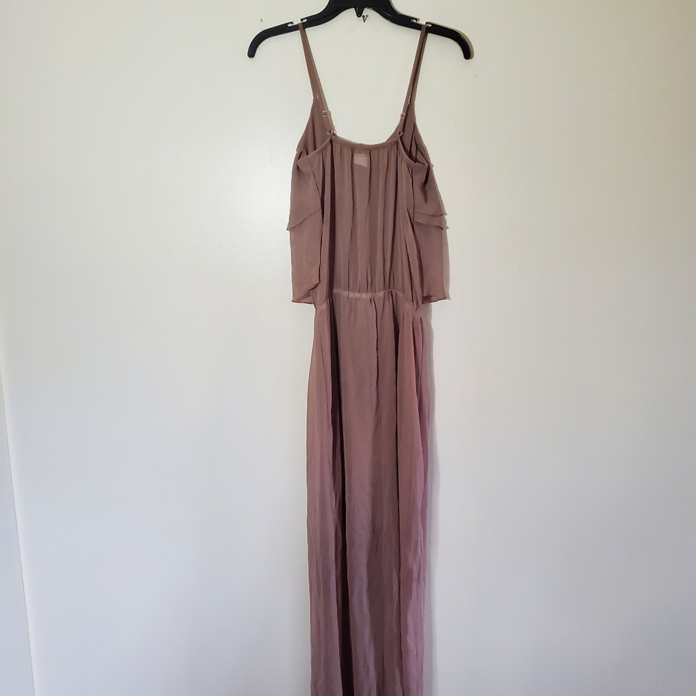 VTG Appleline Chiffon Ruffle Tiered Light Brown Bridesmaid Semi Formal Gown XS